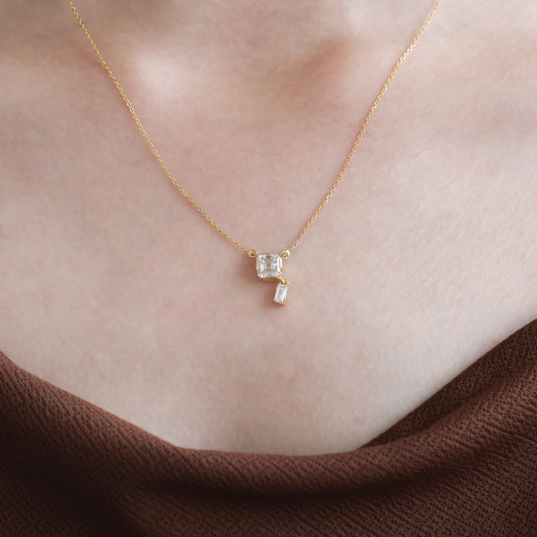 Asscher Diamond Gold Necklace 