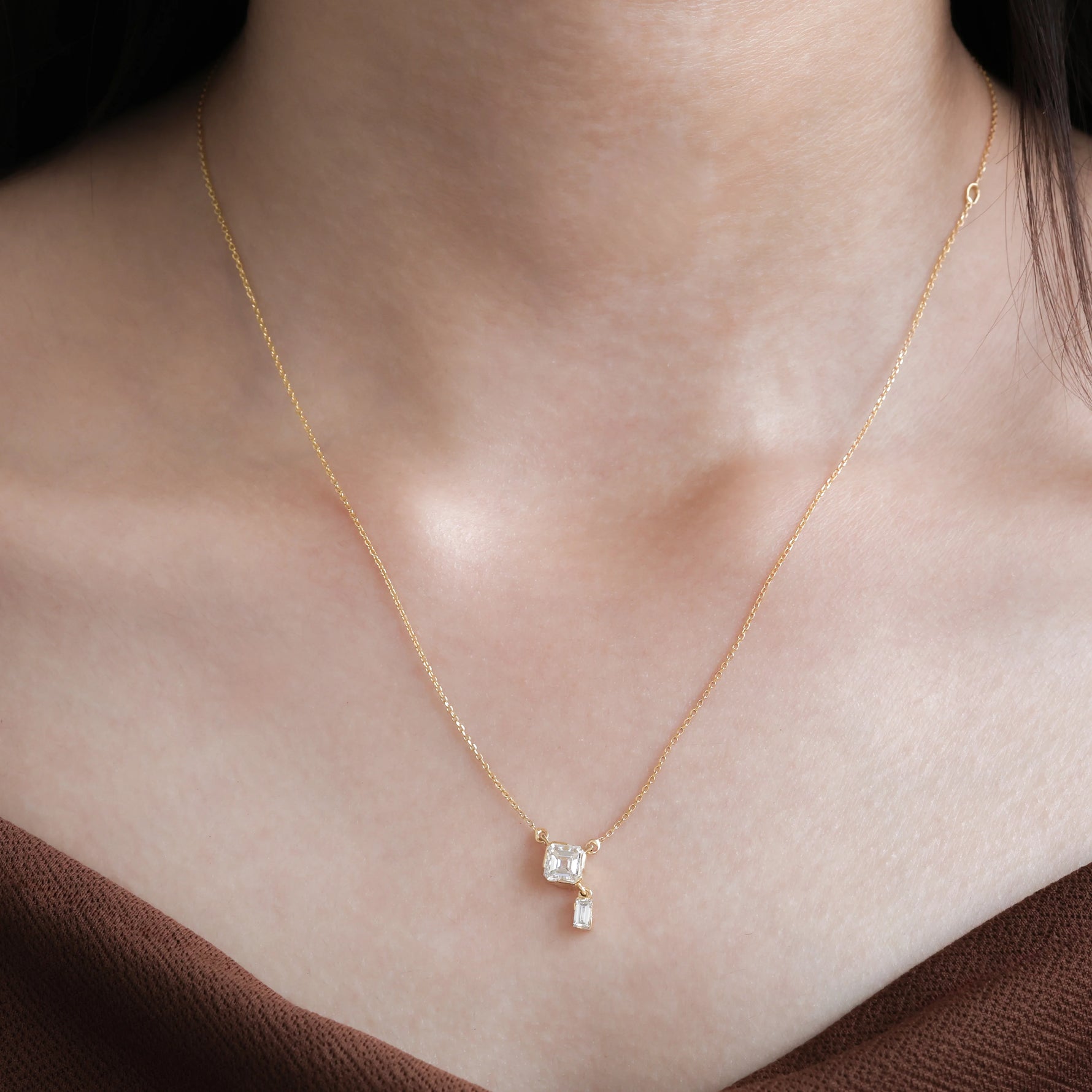Asscher and Baguette Cut Drop Necklace 
