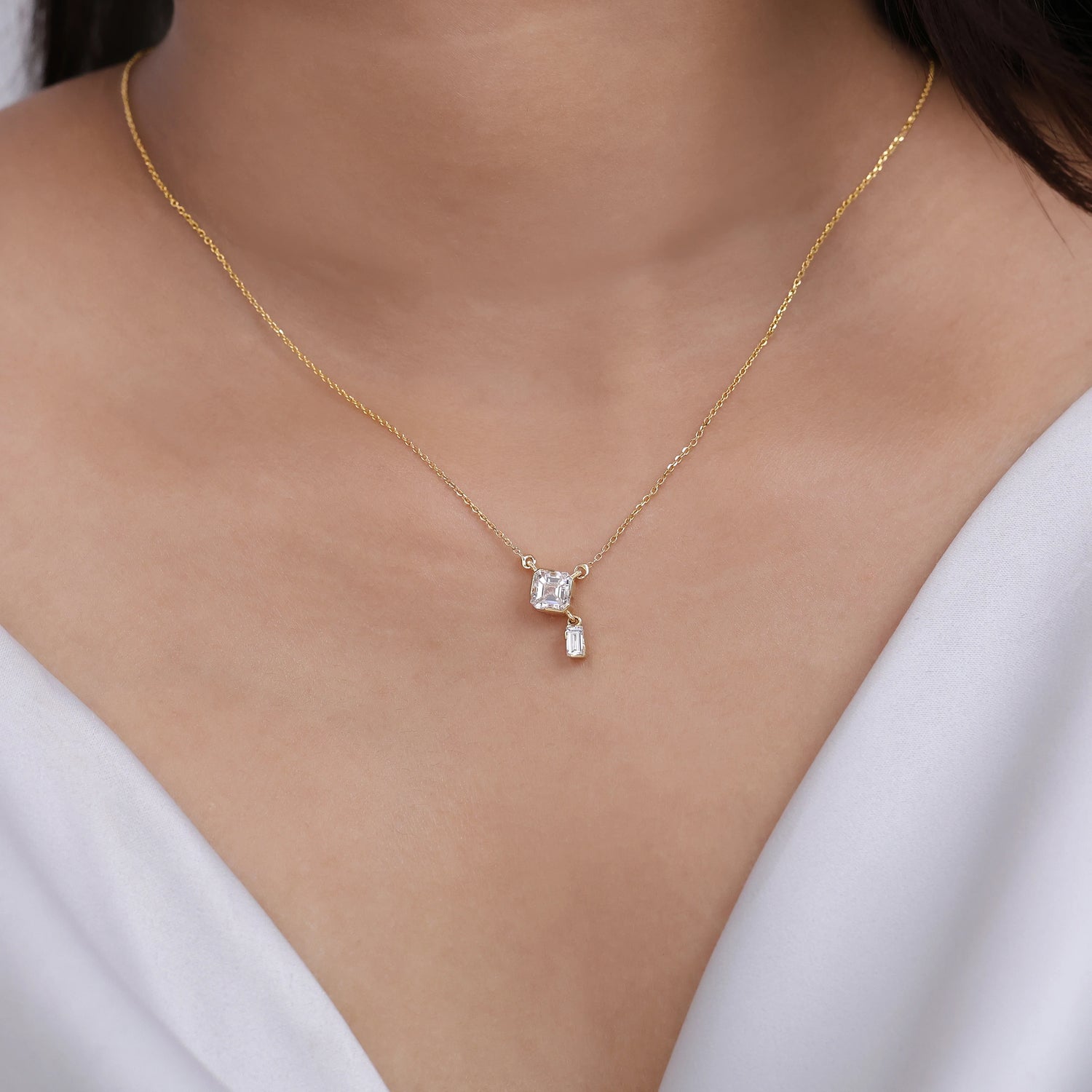 Asscher and Baguette Drop Pendant