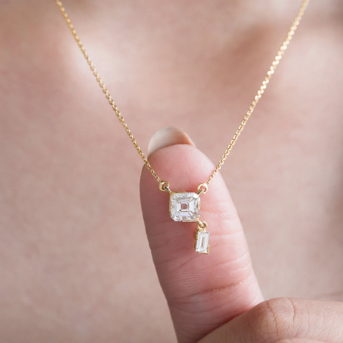 Asscher Diamond Drop Necklace 