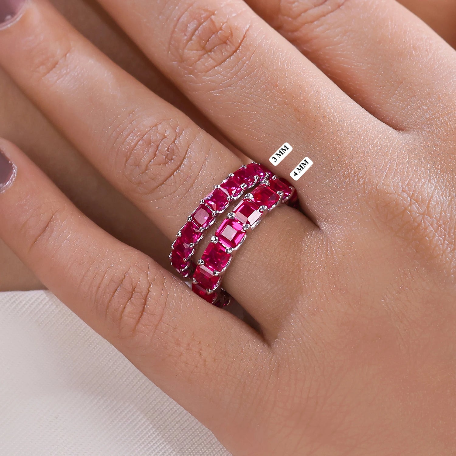 Asscher Cut Lab Ruby Eternity Ring