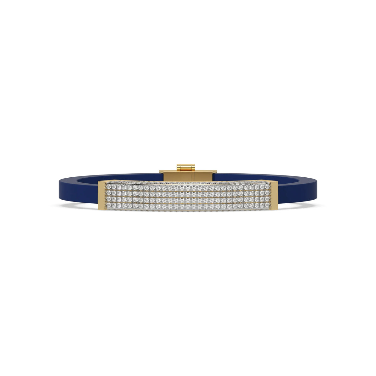 This yellow gold Edge diamond rubber bracelet features 3.50 CT of round cut diamonds set in a prong setting in top view