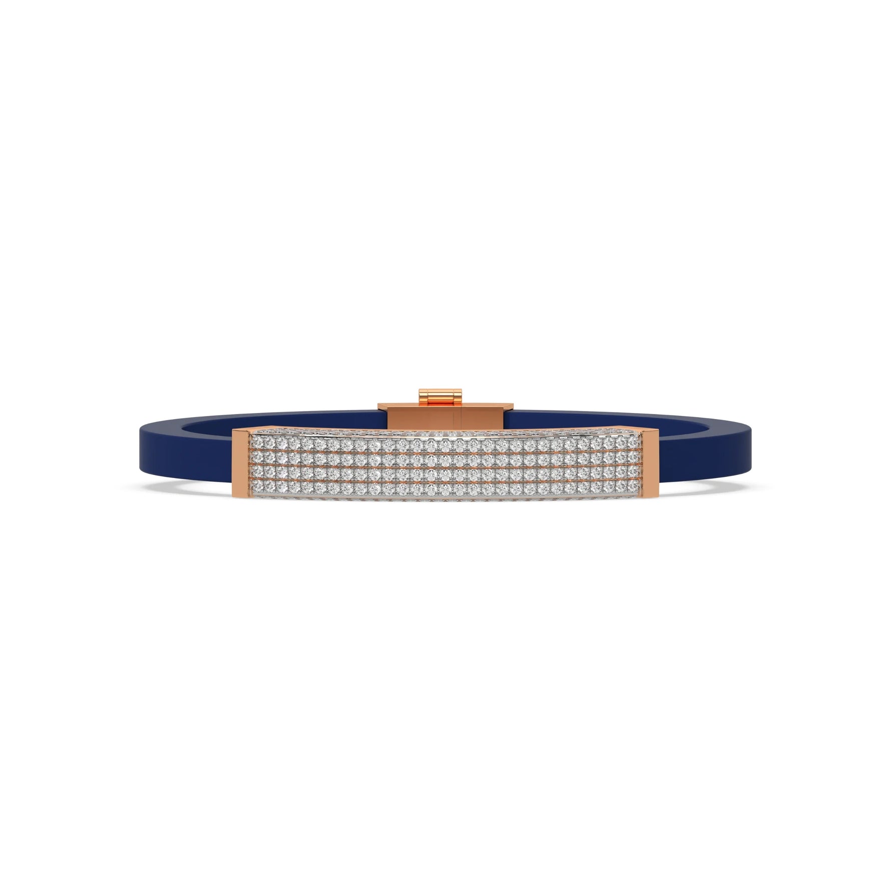 This rose gold Edge diamond rubber bracelet features 3.50 CT of round cut diamonds set in a prong setting in top view