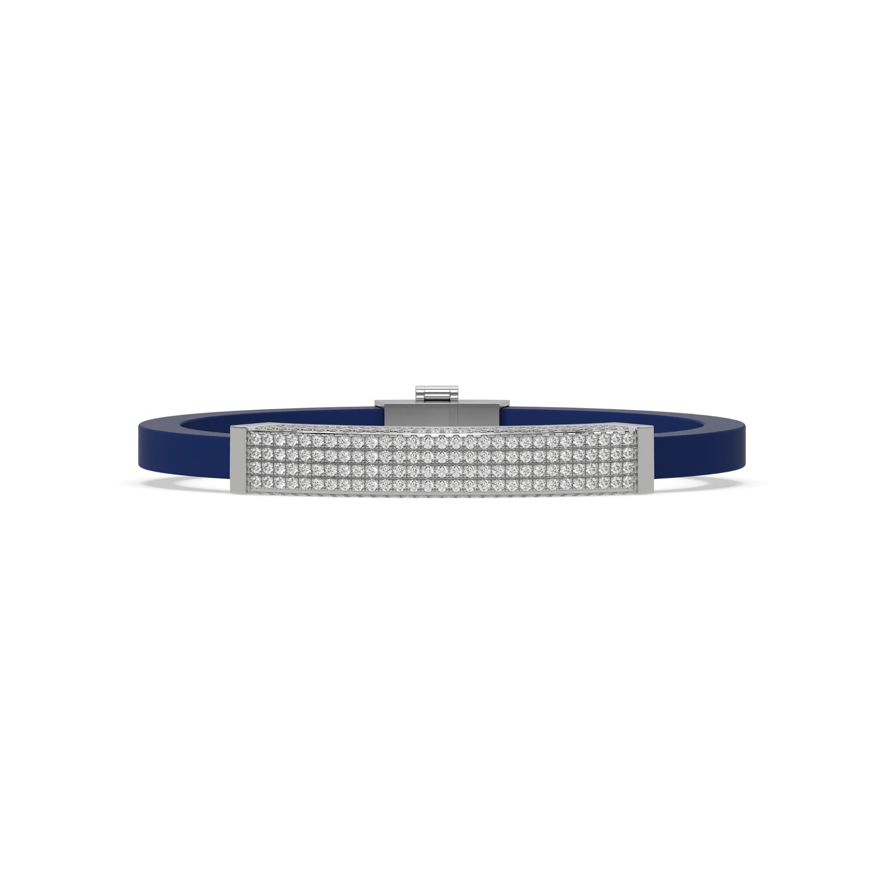 This white gold Edge diamond rubber bracelet features 3.50 CT of round cut diamonds set in a prong setting in top view