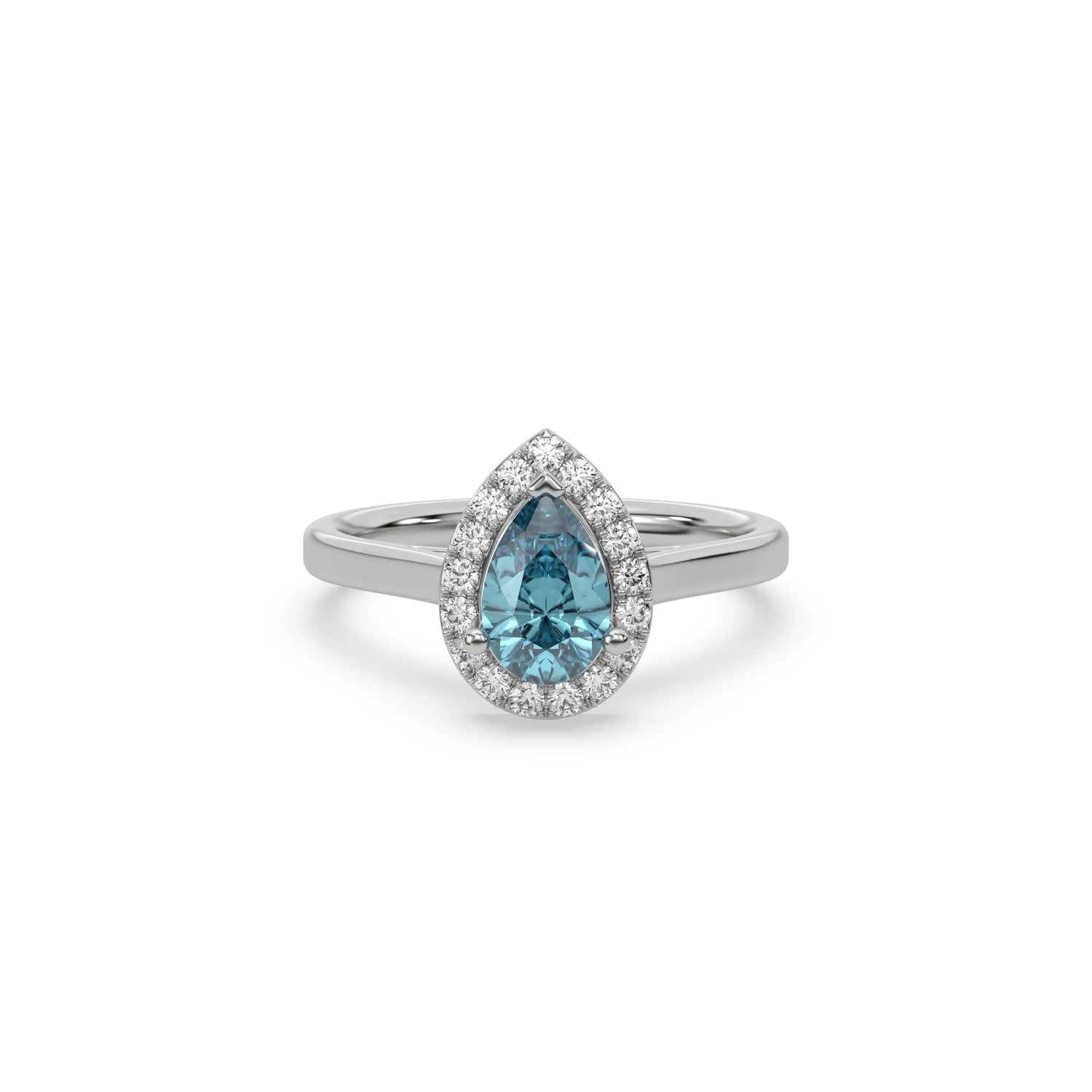 14K White Gold Fancy Blue Pear Diamond Engagement Ring
