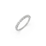 This white  gold ring displayed on 3d view is made with brilliant round diamond and baguette diamond set in prong setting