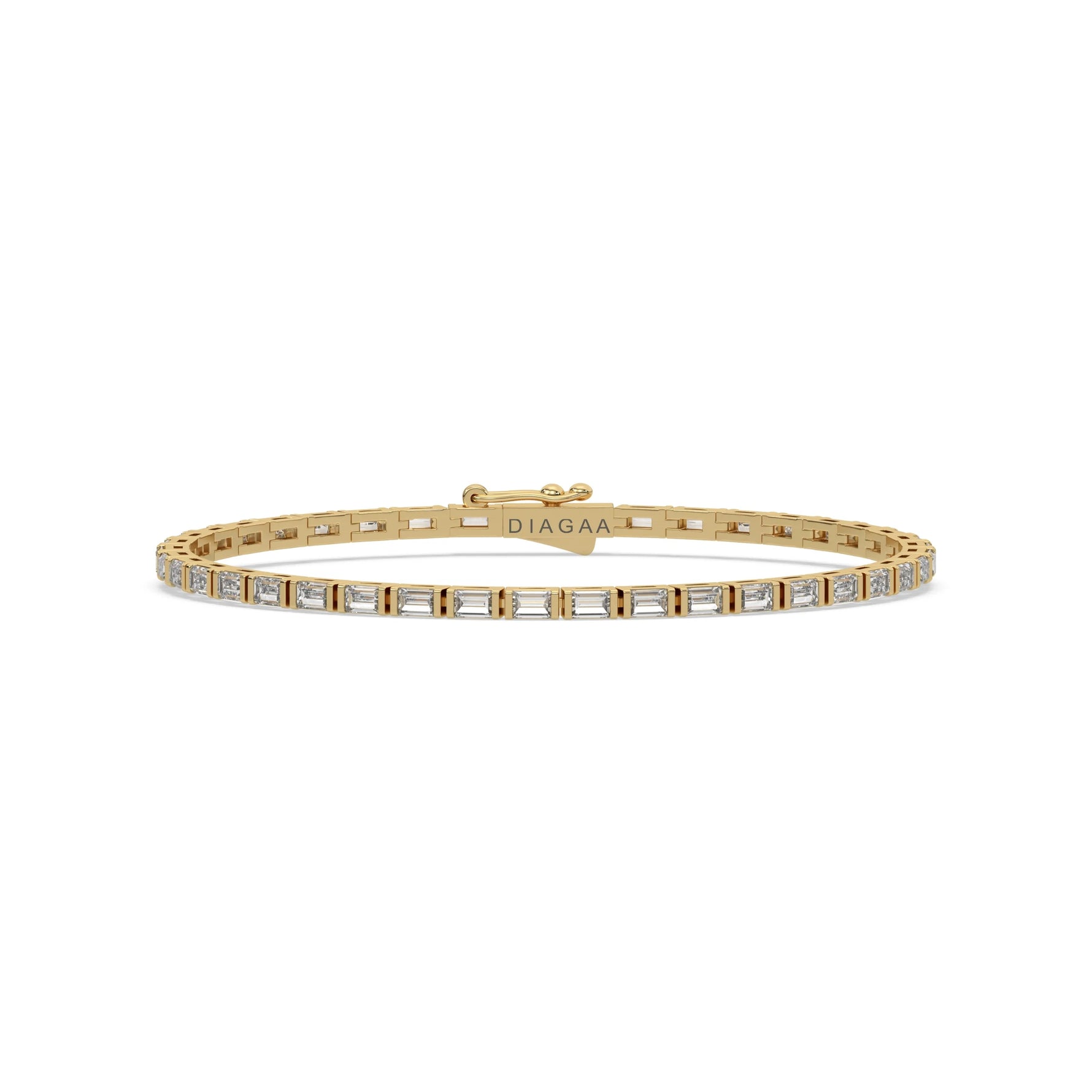 18K Yellow Gold Baguette Cut Diamond Tennis Bracelet