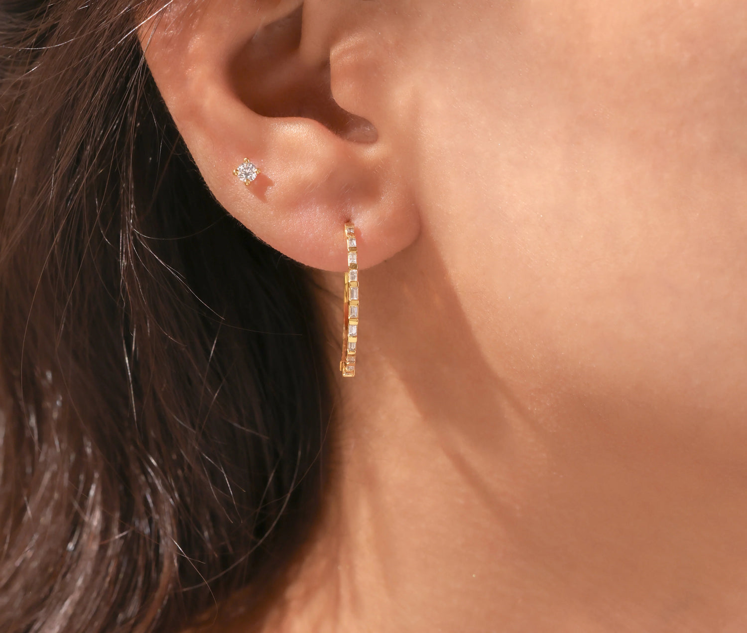 0.33 CT Lab Diamond Baguette Hoop Earrings