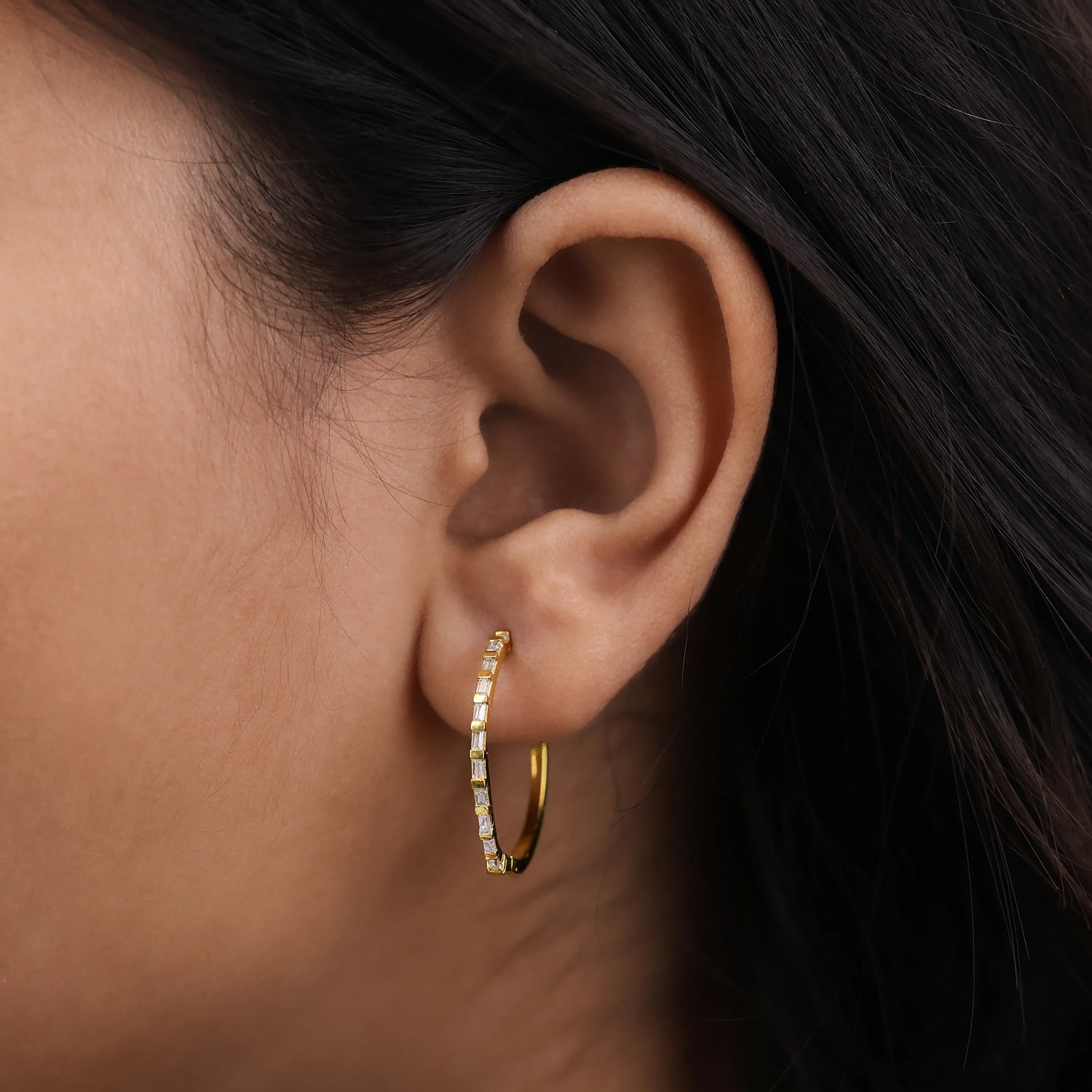 0.33 CT Natural Diamond Baguette Hoop Earrings