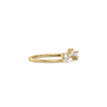 14k yellw gold curved tiara wedding band with alternating round and baguette diamonds ring. Delicate arching stacking ring for women.