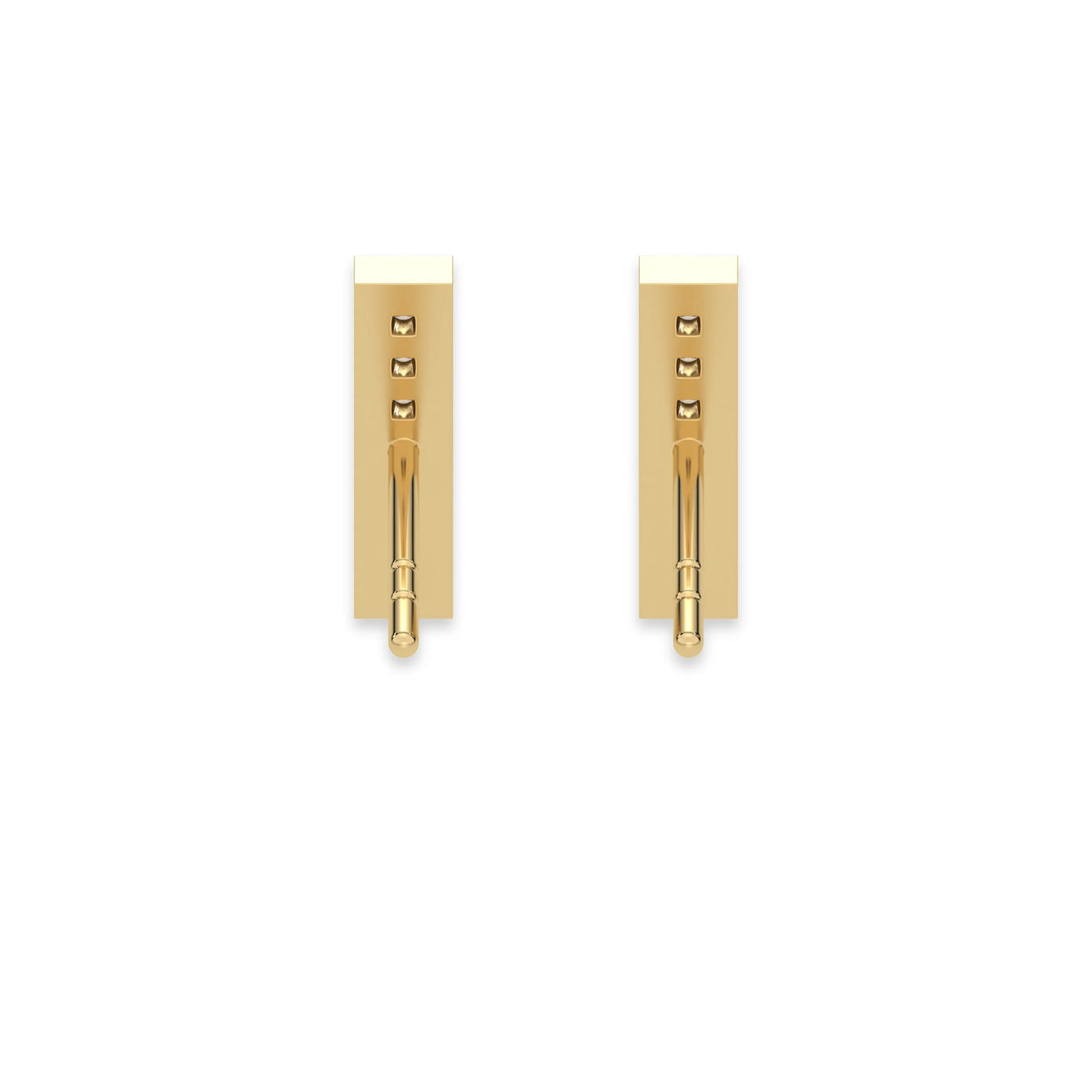 This yellow gold Bar Diamond Studs made with round brilliant-cut diamond and set in pave setting, while each bar is made with an array of seven round diamonds in back view