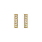 18k Yellow gold lab grown round cut diamond bar stud earrings in pave setting.