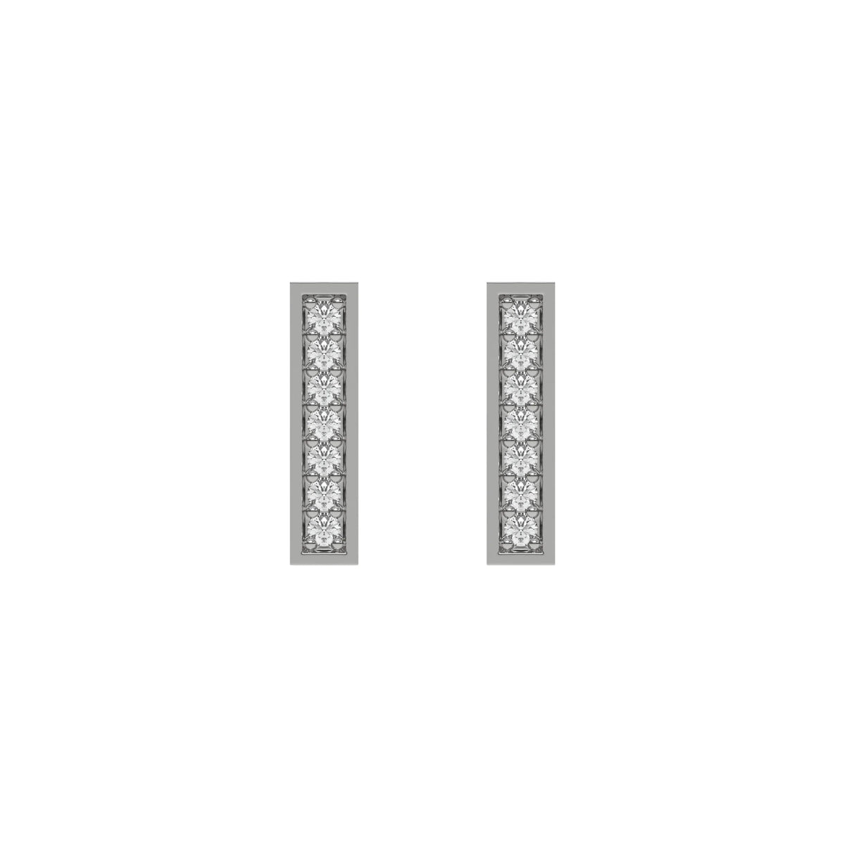 18k White gold lab grown round cut diamond bar stud earrings in pave setting.