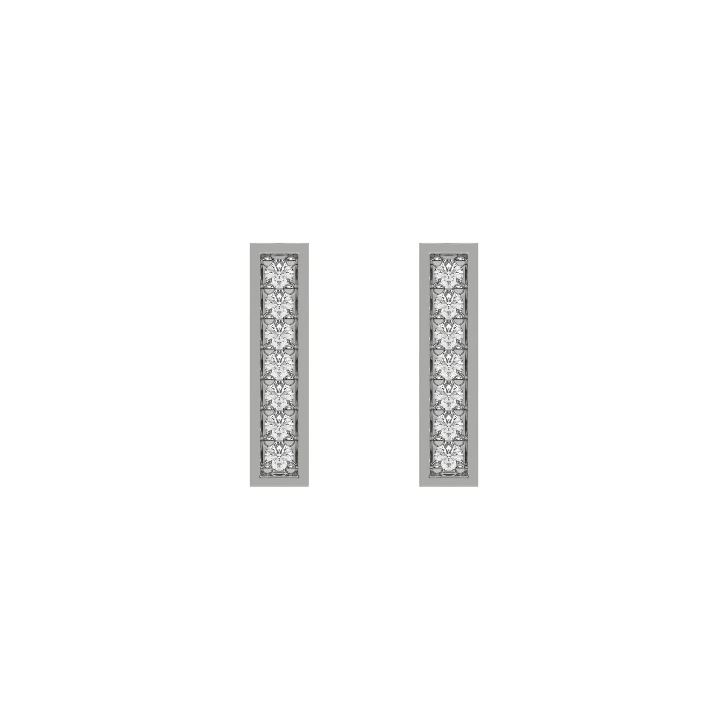 18k White gold lab grown round cut diamond bar stud earrings in pave setting.