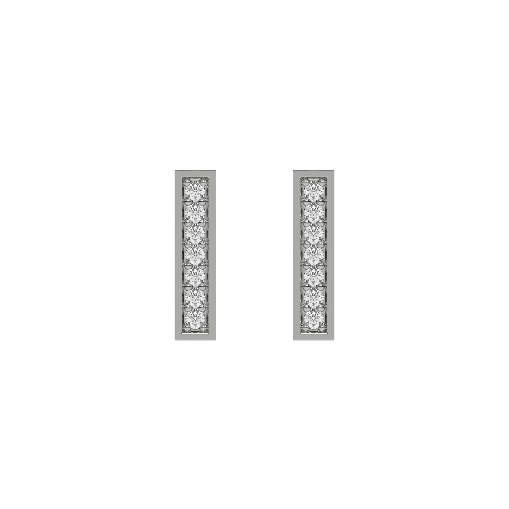18k White gold lab grown round cut diamond bar stud earrings in pave setting.
