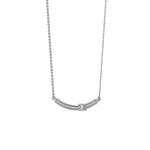 Curved Bar Diamond Necklace made with round brilliant-cut diamond in pave setting with a round solitaire on top set at an angle with adjustable chain