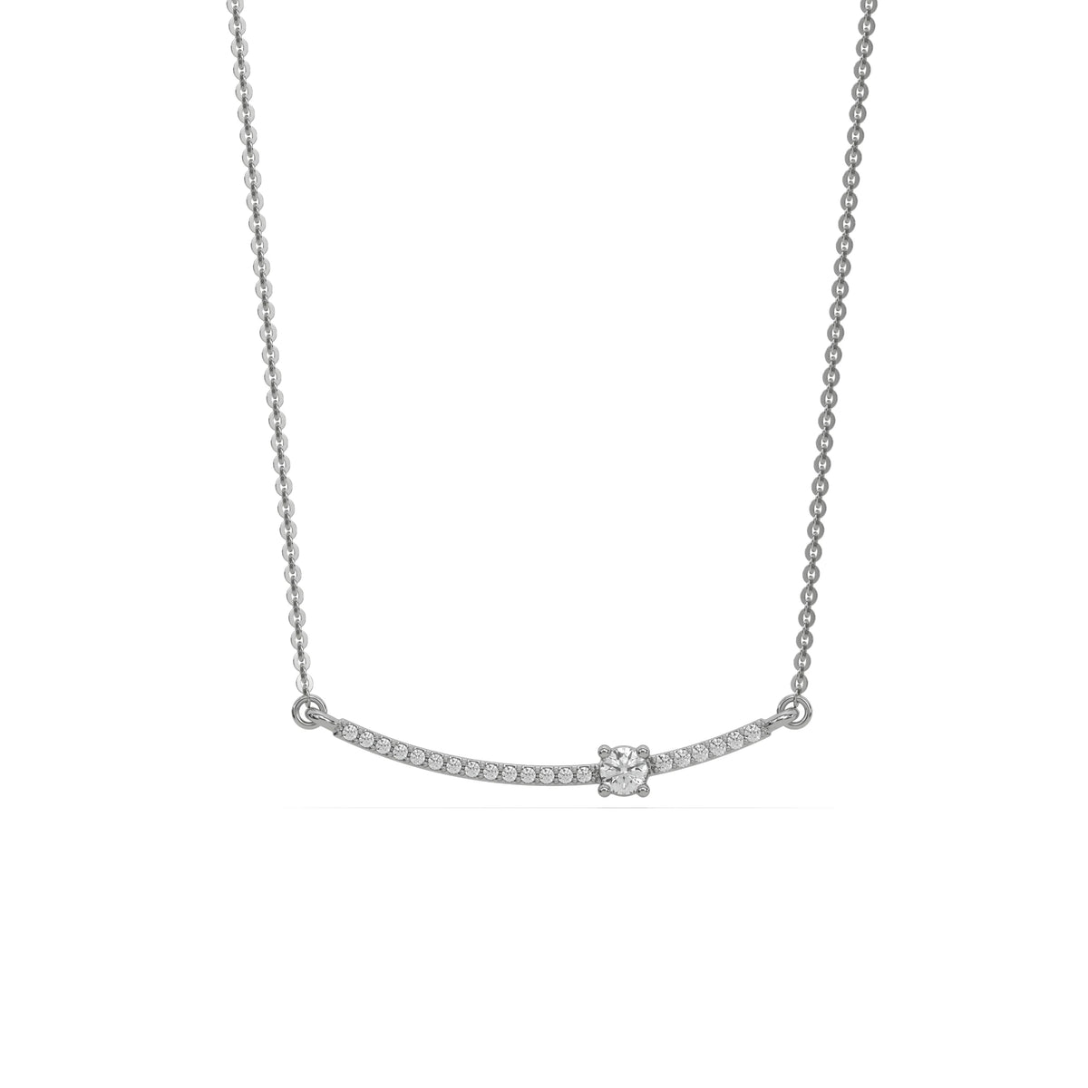 18K White Gold Marquise and Round Cut Diamond Curved Bar Necklace