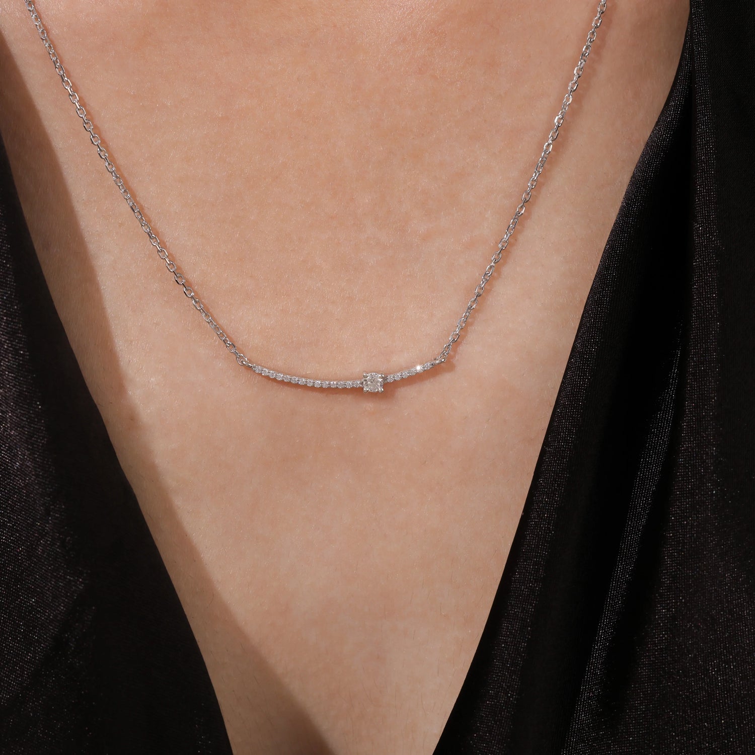 Natural Diamond Curved Bar Necklace