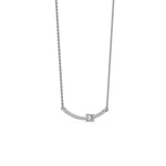 Curved Bar Diamond Necklace made with round brilliant-cut diamond in prong setting with a round solitaire on top set at an angle with adjustable chain