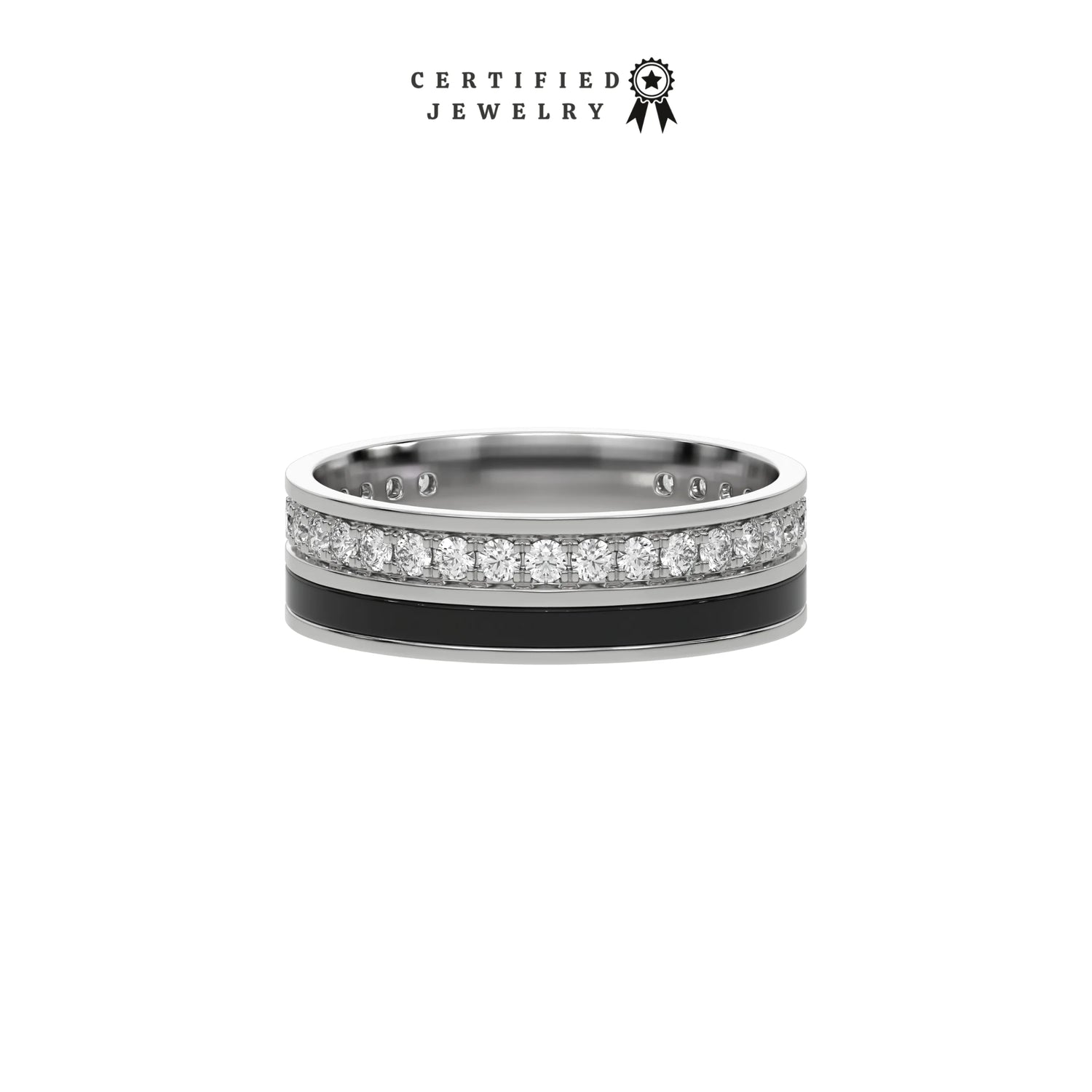 0.73 CT Natural Diamond Round Bar Enamel Eternity Ring