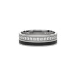 This white gold Diamond Enamel Eternity Band made with a rows of round brilliant cut diamonds set in a shared prong setting in top view