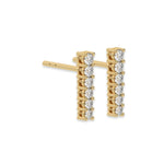 This yellow gold Bar Diamond Earrings made with small round brilliant-cut diamonds set horizontally in shared prong setting in side view