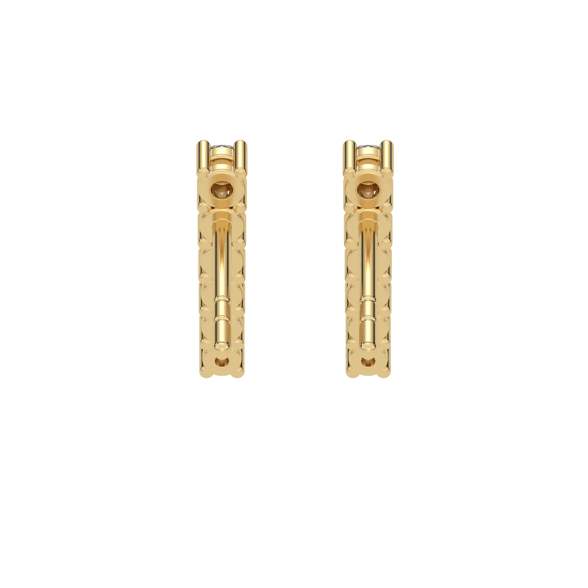 This yellow gold Bar Diamond Earrings made with small round brilliant-cut diamonds set horizontally in shared prong setting in back view