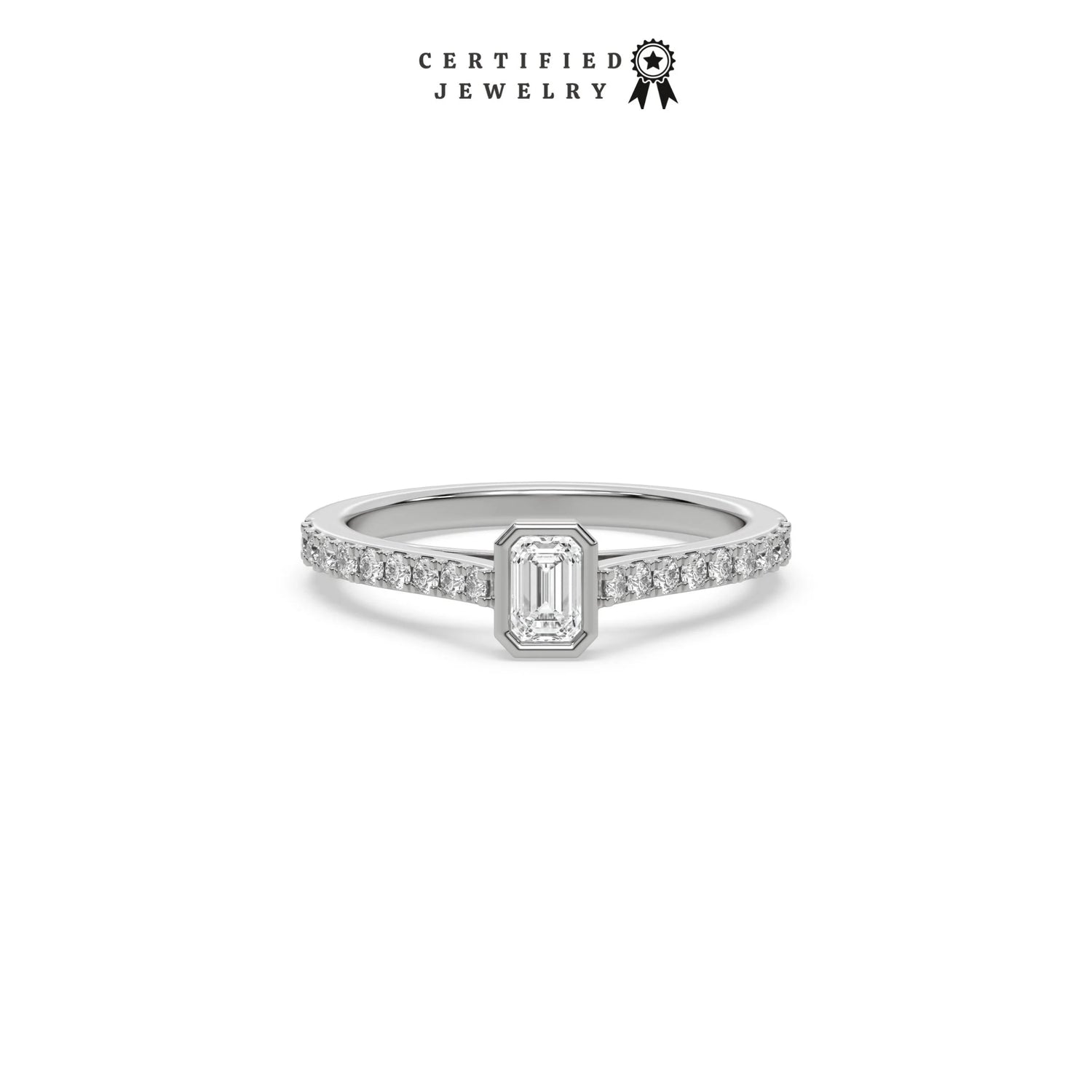 1 CT Natural Diamond Emerald Cut Bezel Engagement Ring