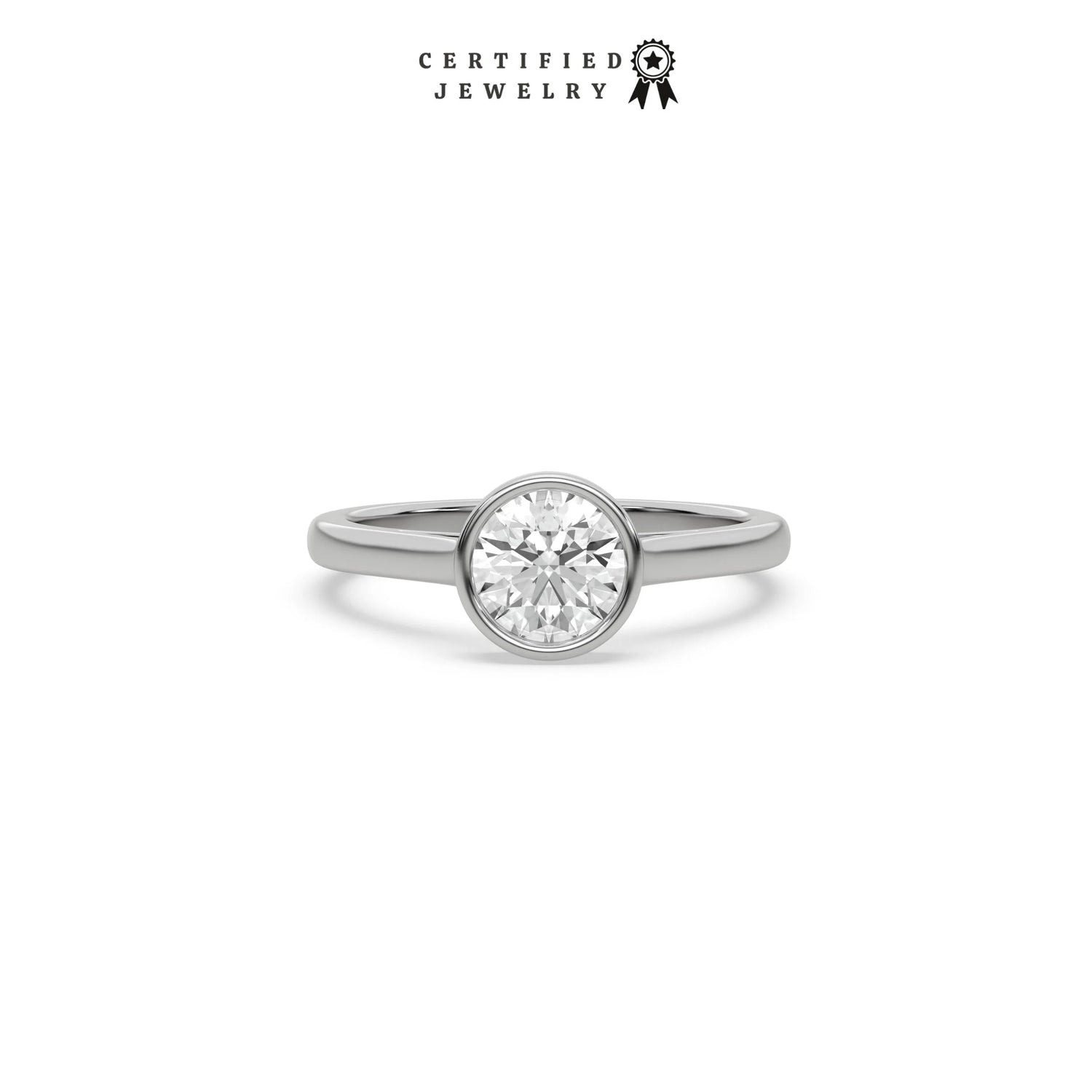 1 CT Natural Diamond Round Cut Bezel Engagement Ring