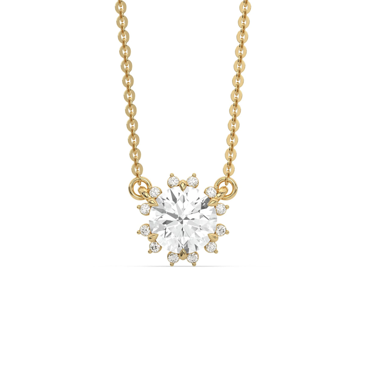 18K Yellow Gold Round and Emerald Diamond Necklace