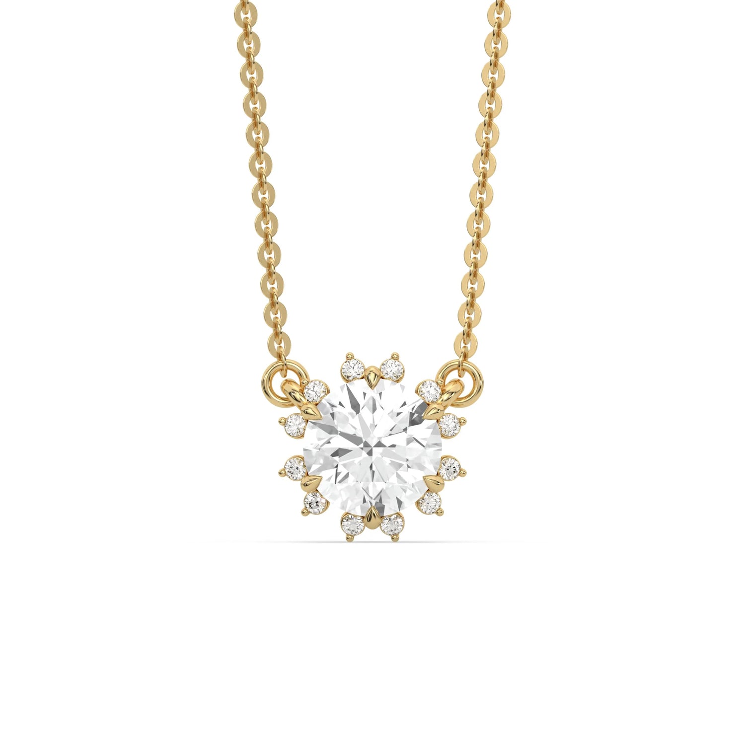 18K Yellow Gold Round and Emerald Diamond Necklace