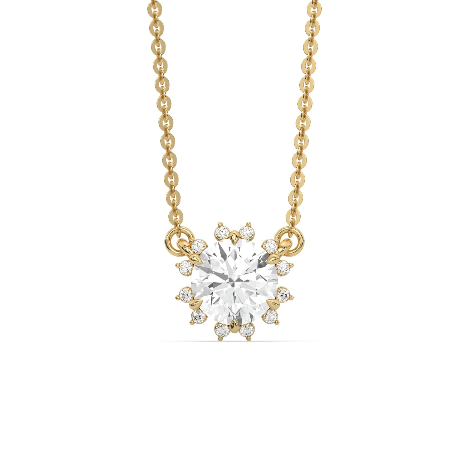 18K Yellow Gold Round and Emerald Diamond Necklace