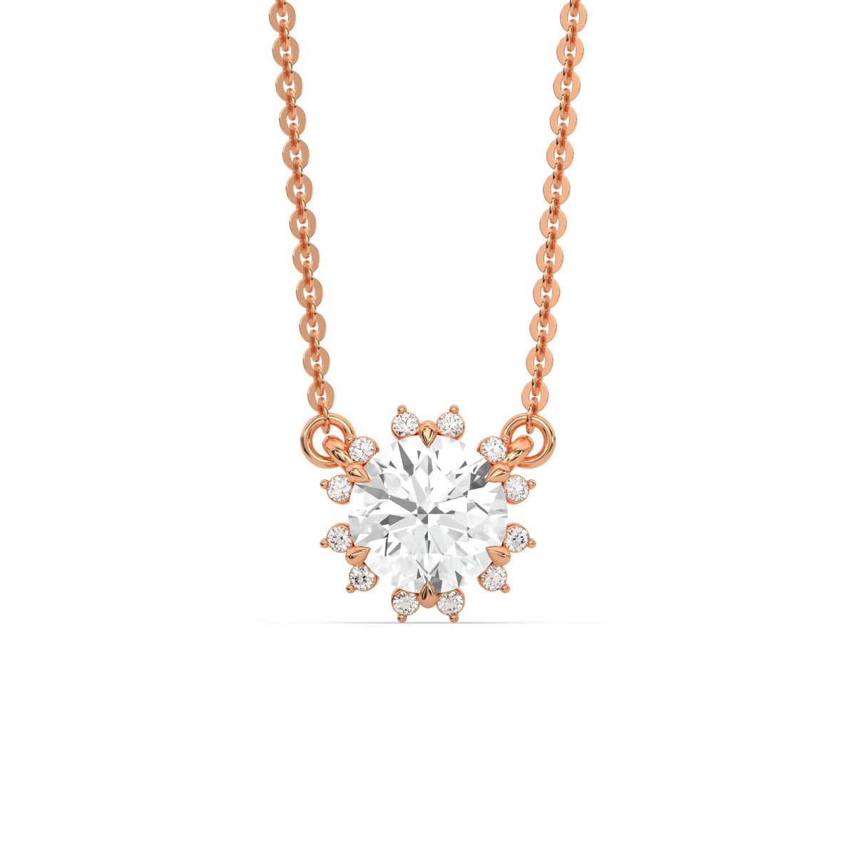 18K Rose Gold Round and Emerald Diamond Necklace