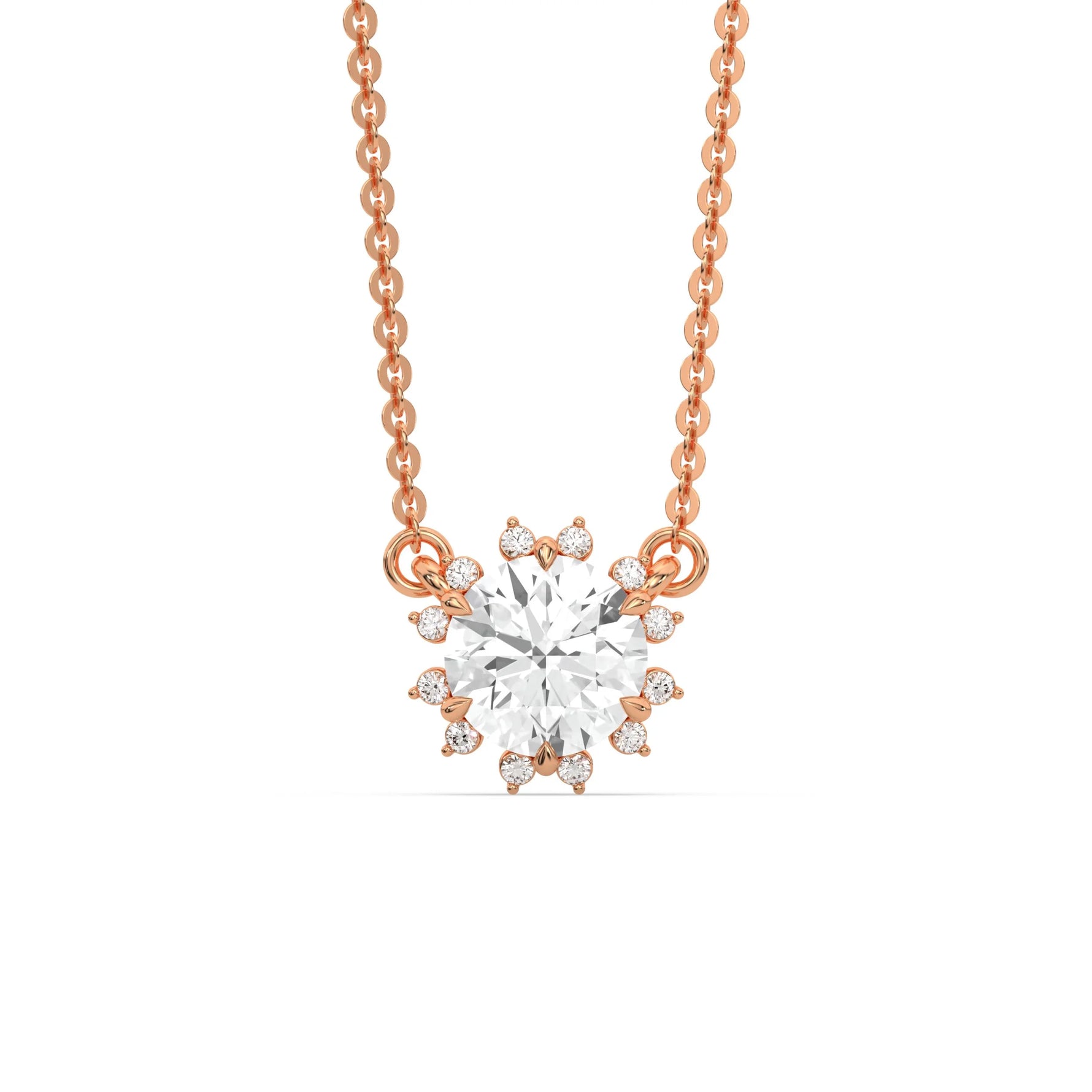 18K Rose Gold Round and Emerald Diamond Necklace