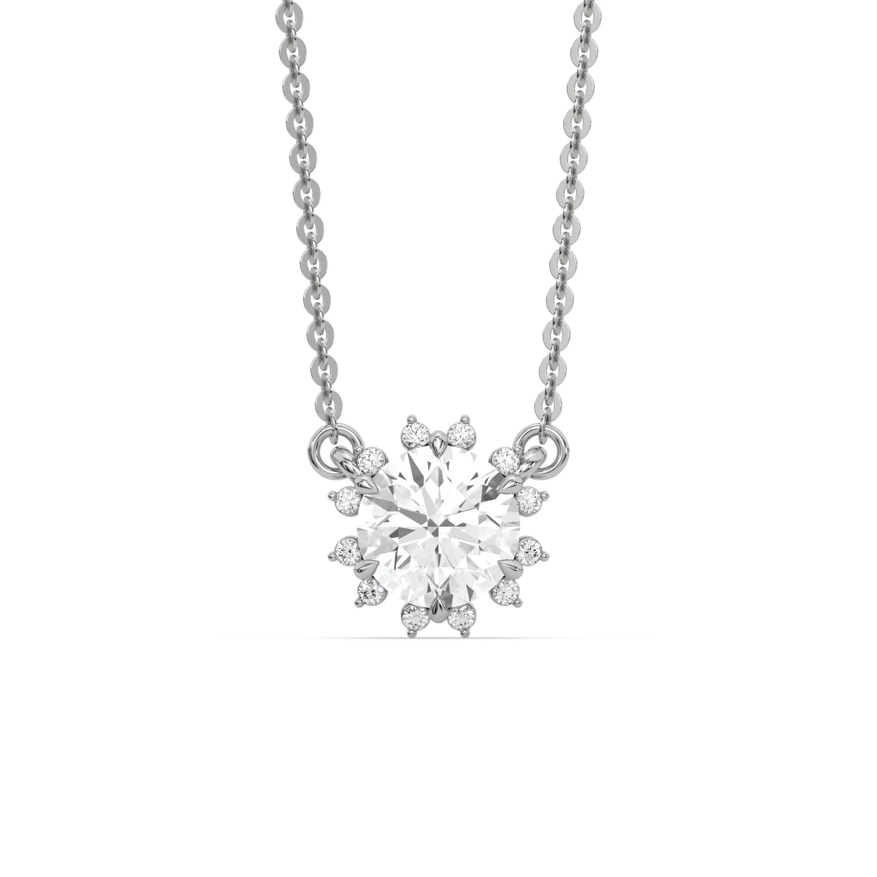 18K White Gold Round and Emerald Diamond Necklace