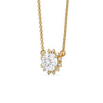 18K Yellow Gold Round and Emerald Diamond Cluster Necklace