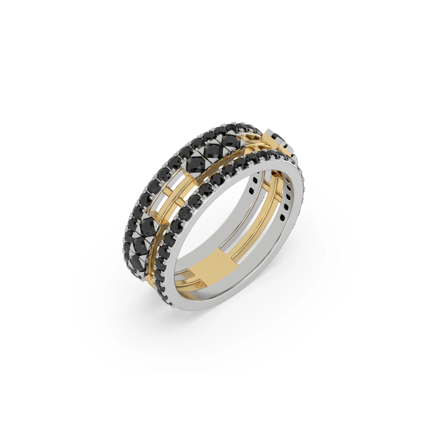 1.55 CT Black Natural Diamond Two Tone Eternity Ring