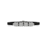 This white gold  axel diamond rubber bracelet features two box motifs in the center and two box motifs with arrows on each end. The bracelet elegantly showcases 36 diamonds set in a four-prong setting in top view