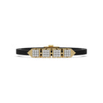 This yellow gold axel diamond rubber bracelet features two box motifs in the center and two box motifs with arrows on each end. The bracelet elegantly showcases 36 diamonds set in a four-prong setting in top view