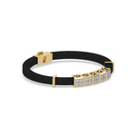 This yellow gold Cubic diamond rubber bracelet features 5 cubic motifs adorned with 20 round-cut diamonds, all meticulously set in a prong setting in side view