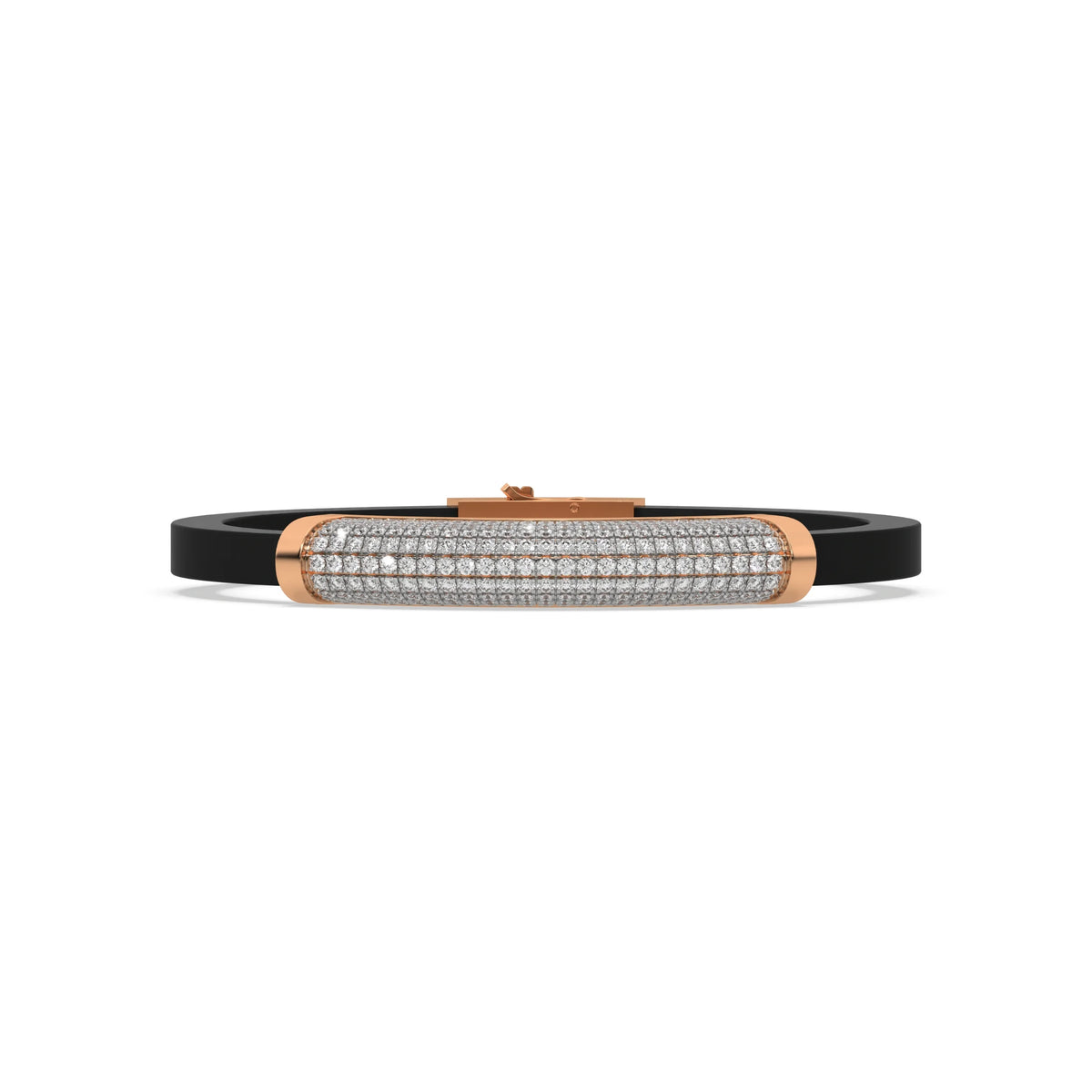 This rose gold Curved diamond rubber bracelet features 3.90 CT of round cut diamonds set in a prong setting in top view