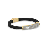 This yellow gold Curved diamond rubber bracelet features 3.90 CT of round cut diamonds set in a prong setting in side view