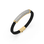 This yellow gold Curved diamond rubber bracelet features 3.90 CT of round cut diamonds set in a prong setting in 3d view