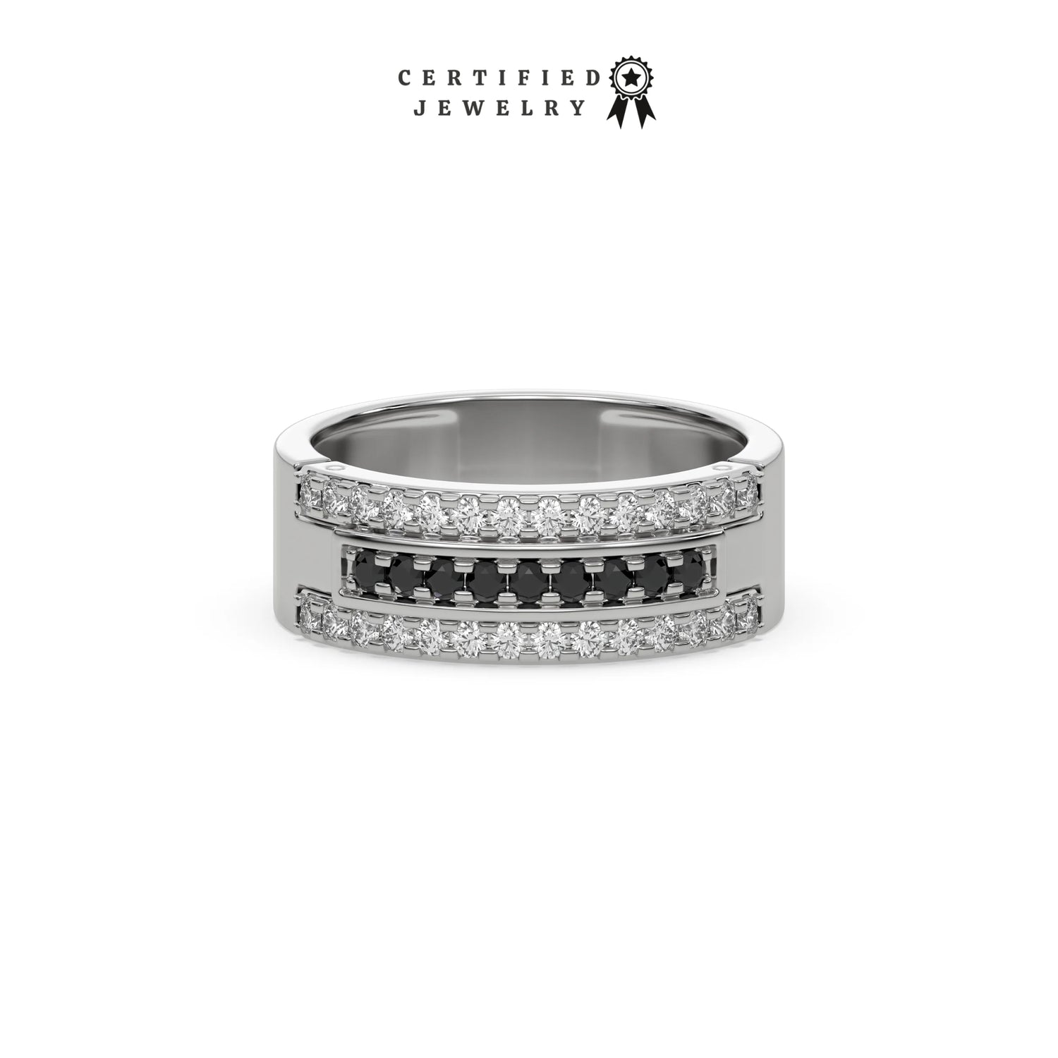 0.63 CT Black and White Natural Diamond Band Ring