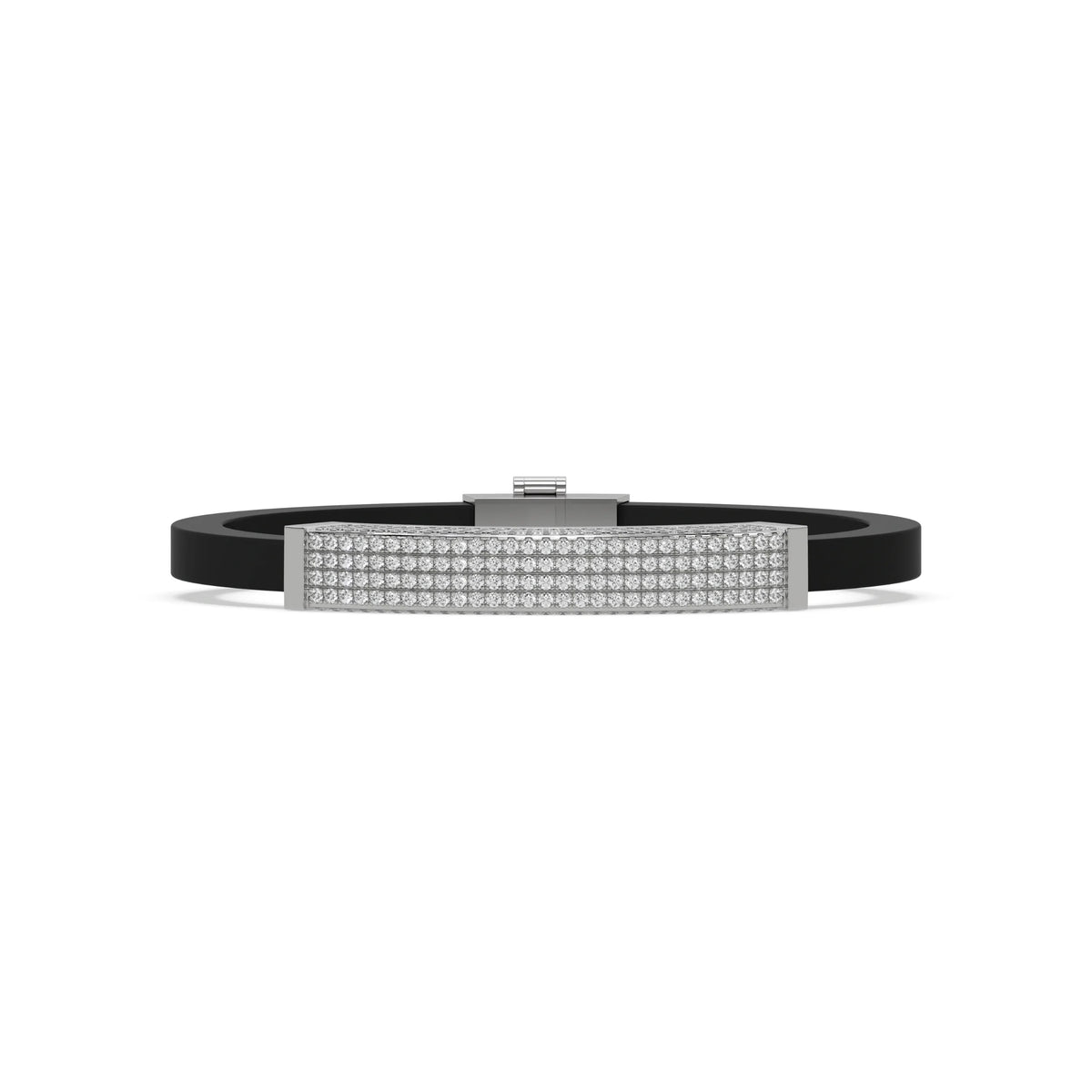 This white gold Edge diamond rubber bracelet features 3.50 CT of round cut diamonds set in a prong setting in top view