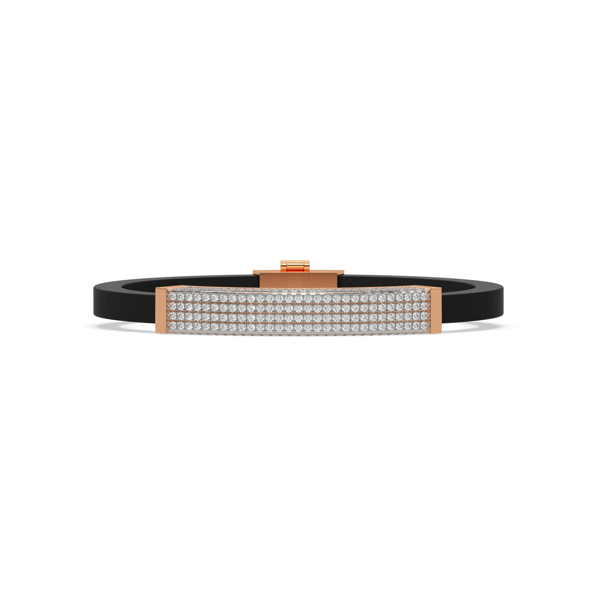 This rose gold Edge diamond rubber bracelet features 3.50 CT of round cut diamonds set in a prong setting in top view