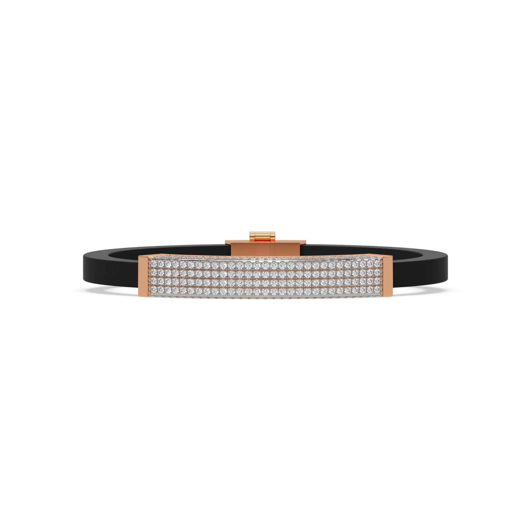 This rose gold Edge diamond rubber bracelet features 3.50 CT of round cut diamonds set in a prong setting in top view