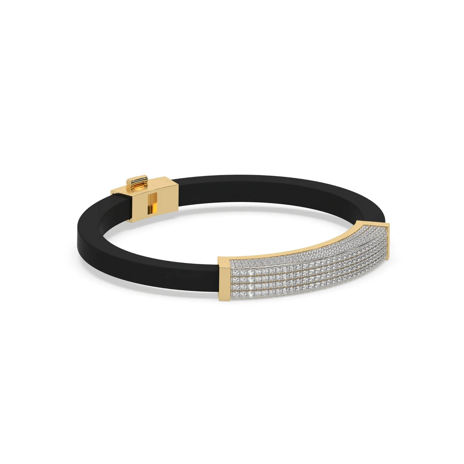 This yellow gold Edge diamond rubber bracelet features 3.50 CT of round cut diamonds set in a prong setting in side view