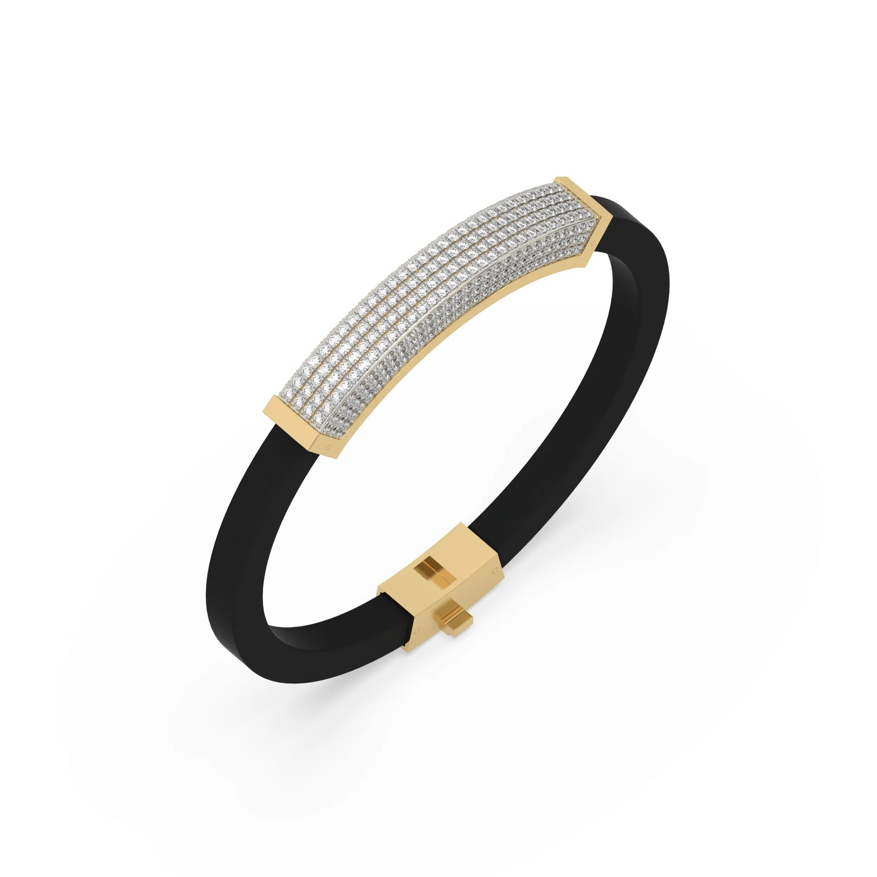 This yellow gold Edge diamond rubber bracelet features 3.50 CT of round cut diamonds set in a prong setting in 3d view