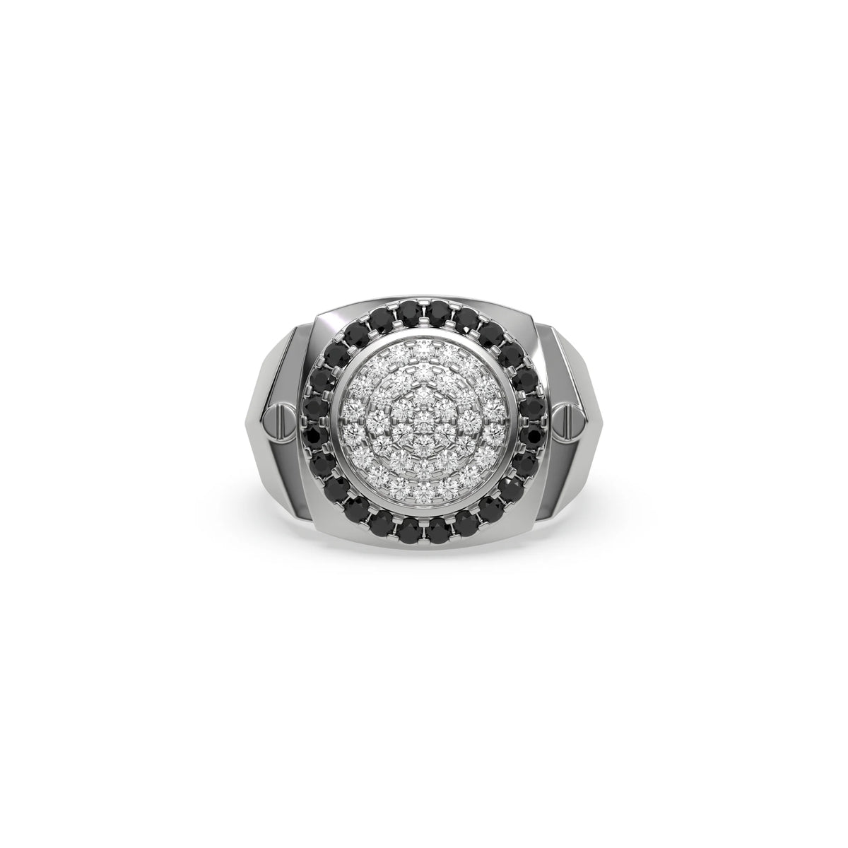 0.96 CT Black and White Natural Diamond Signet Ring